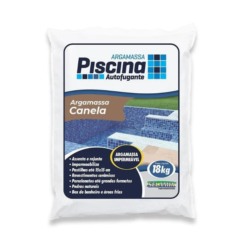 Argamassa Piscina Autofugante Impermeável Canela Alta Aderência Resistência Inodoro Selamix 18KG