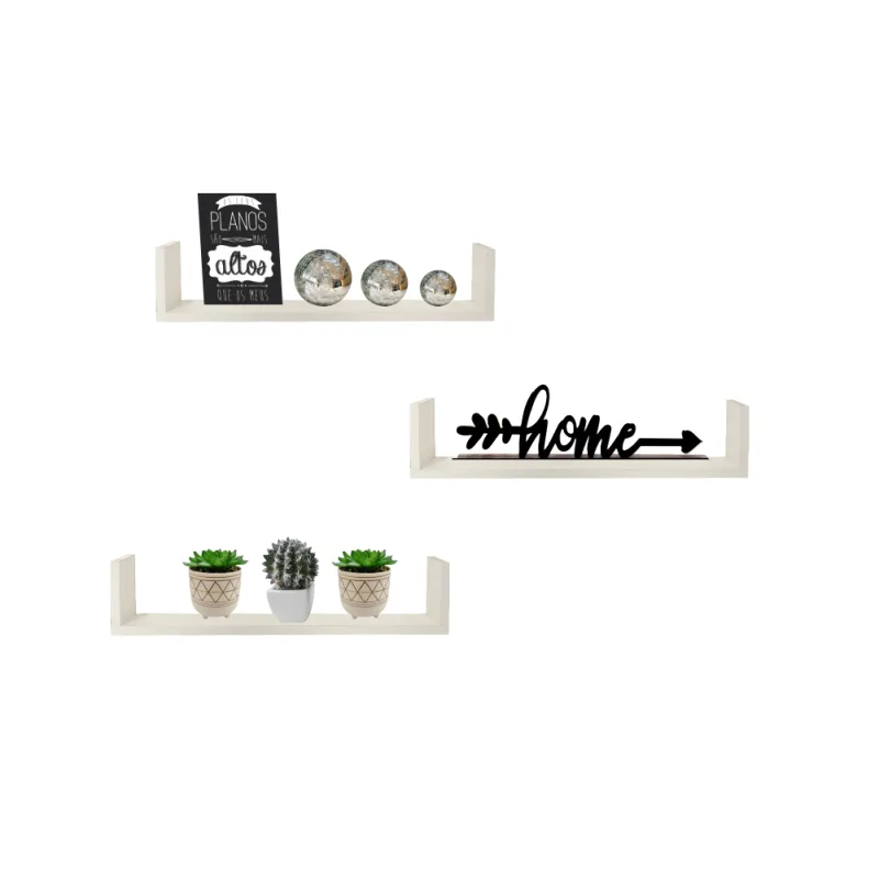 Kit Prateleira Decorativa Em U - Mdf Branco 60x11,5x15 Cm 3pçs - Smart Eco - Não Informado - Móveis