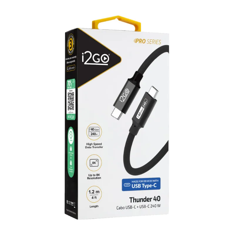 Cabo USB I2gO Type-C Thunder 40 240w 1 unidade