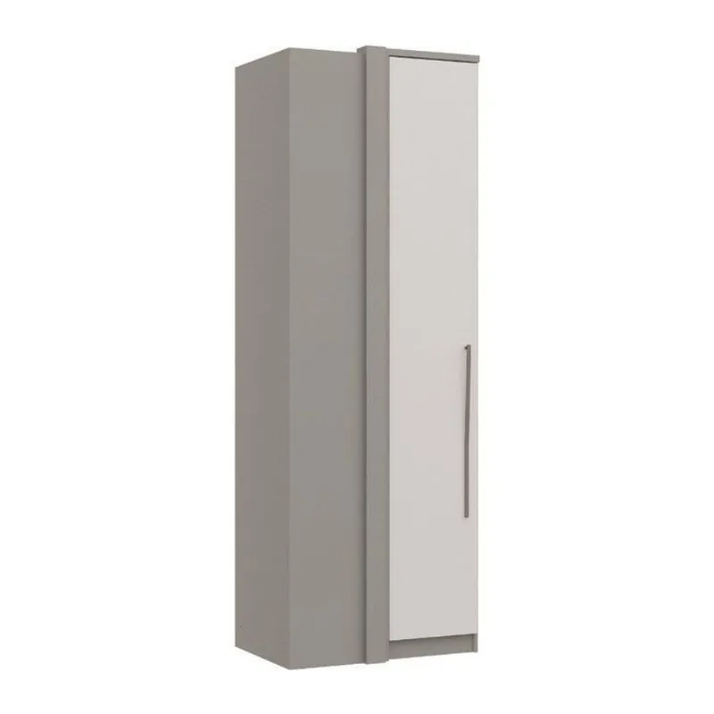 Guarda-Roupa de Canto Reto 1 Porta Elegance Cinza/Níquel/Blanc Niquel/Blanc