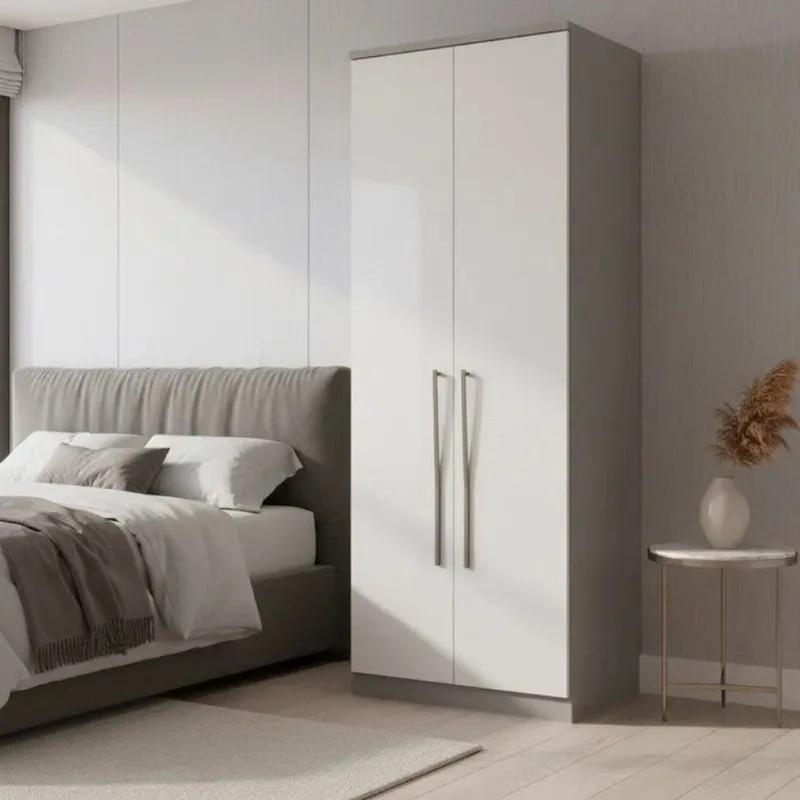 Módulo de Guarda Roupa 2 Portas 2 Gavetas Elegance Cinza/Niquel/Blanc Niquel/Blanc