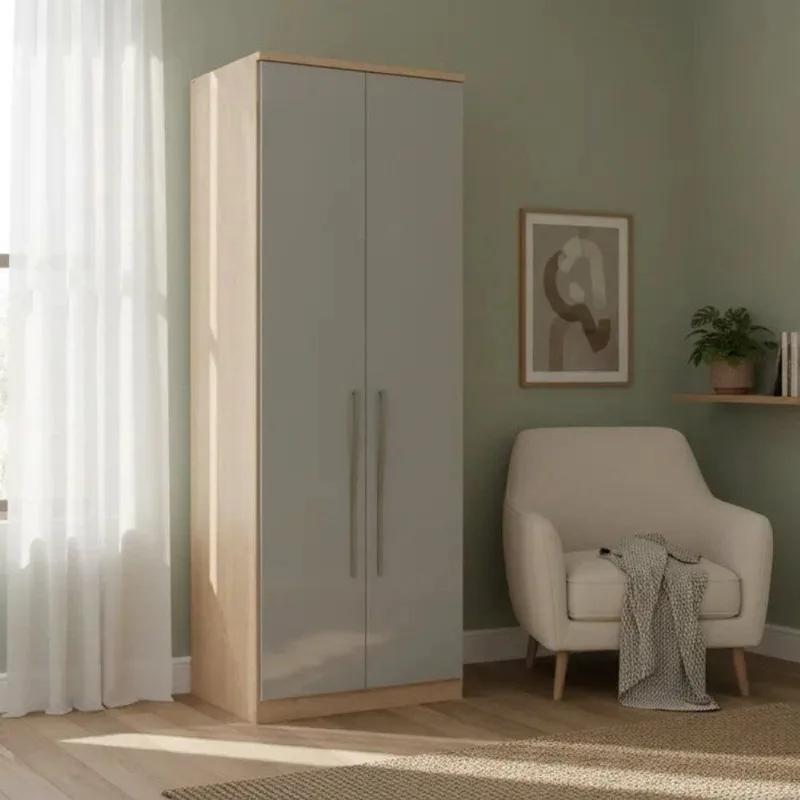 Módulo de Guarda Roupa 2 Portas 2 Gavetas com Cabideiro Elegance Cinza/Angelin/Níquel Angelin/Níquel