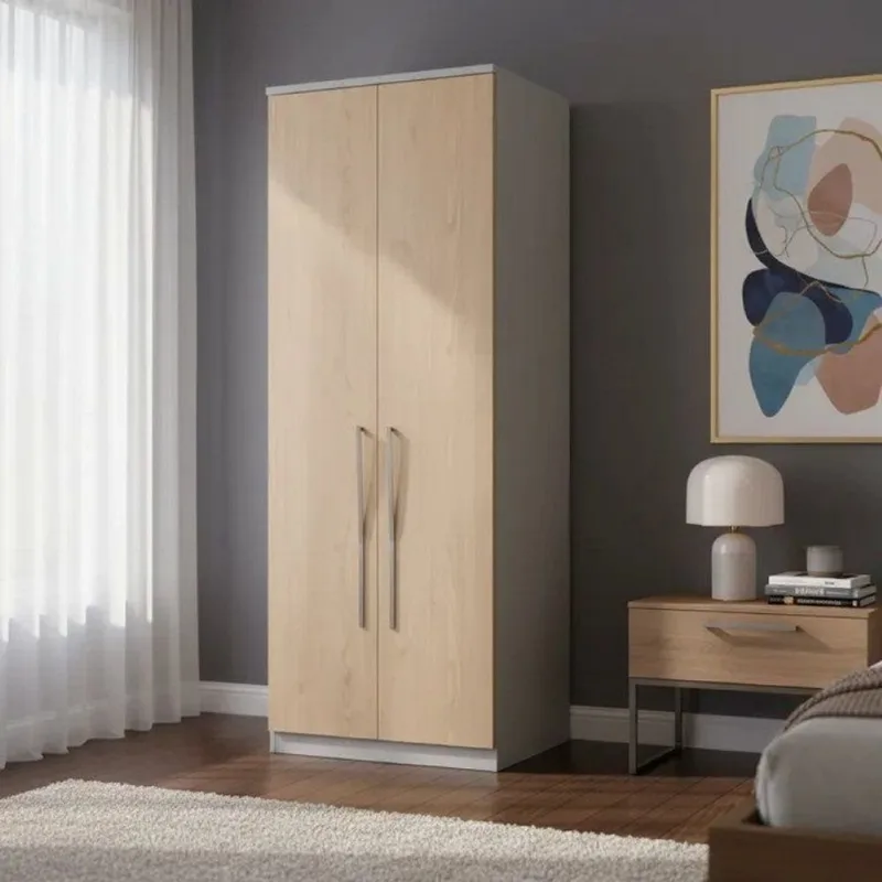 Módulo de Guarda Roupa 2 Portas 2 Gavetas com Cabideiro Elegance Cinza/Níquel/Angelin Níquel/Angelin