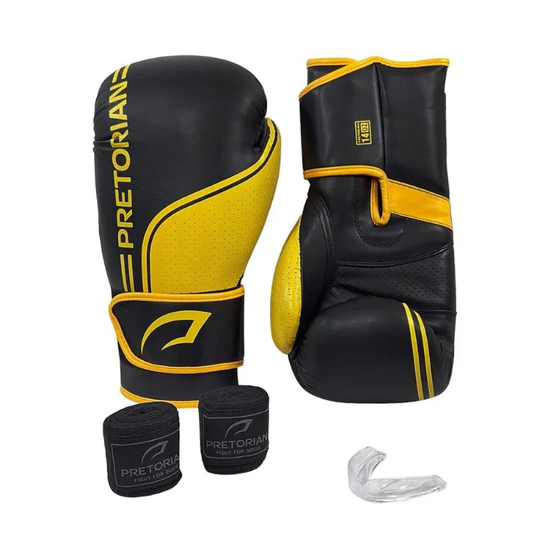 Kit Luva Boxe Pretorian First FX1 Luva+Faixas+Protetor Bucal Unissex 14 / Preto/Amarelo