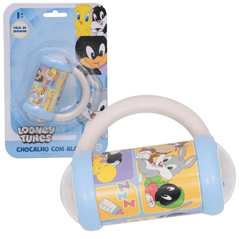 Chocalho Com Alça Azul Para Bebê 1 Mês Looney Tunes