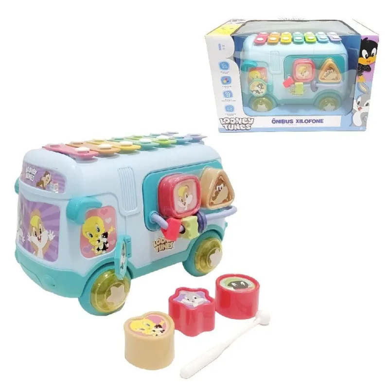 Brinquedo Para Bebe Onibus Xilofone +1M Looney Tunes EBN - ebn kids