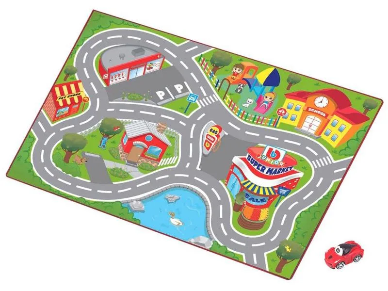 Pista Infantil Ferrari Junior City Playmat Bburago com Tapete e Carrinho 100x70cm - BBurago - Brinquedos