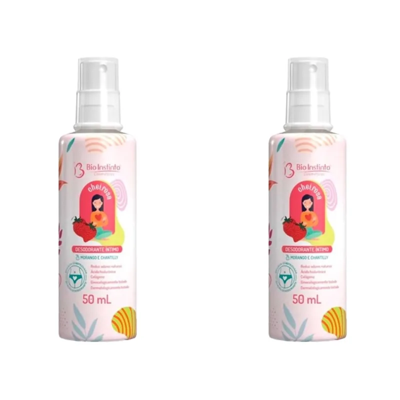 Kit 2x Desodorantes Íntimo Colágeno Ácido Hialurônico Morango e Chantilly 50ml