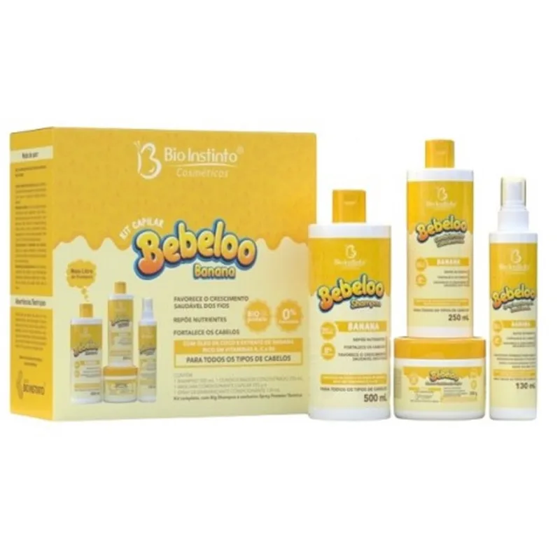 2x Kit Capilar Hidratação Bebeloo Banana c/ Óleo De Coco Bio Instinto 4 Itens