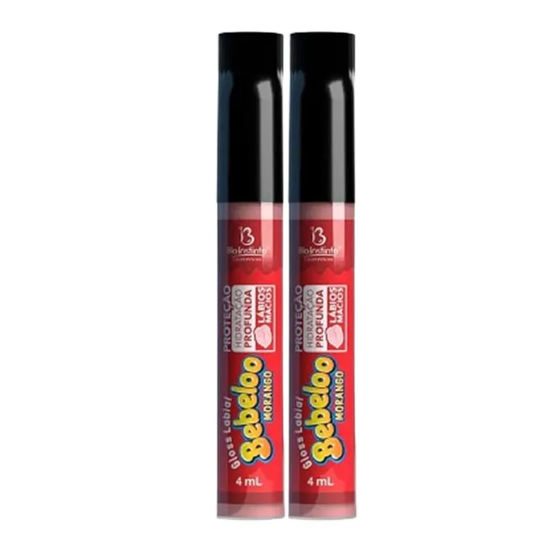 2x Gloss Labial Morango Bebeloo Lábios Hidratados e Brilhosos Bio Instinto 4ml