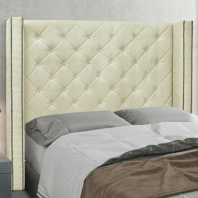 Cabeceira Casal 1,40m Com Matelassê E Tachas Em Tecido Linho Imperial – Lucadi Rústico Natural