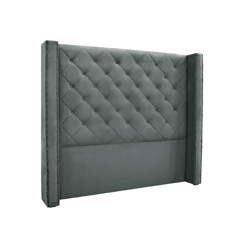 Cabeceira King Vicenza Veludo Cinza com Espuma D-23 e Tachas Metálicas - Não Disponível - Móveis