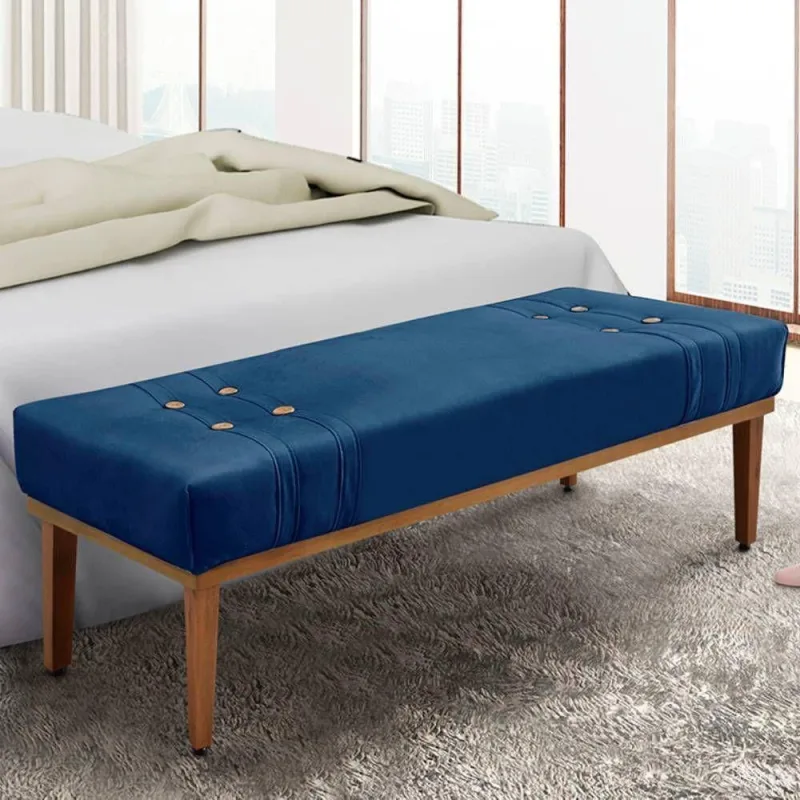 Recamier 1,95m Com Base De Madeira Maciça Em Tecido Suede Gênova - Lucadi Azul - OUTRAS