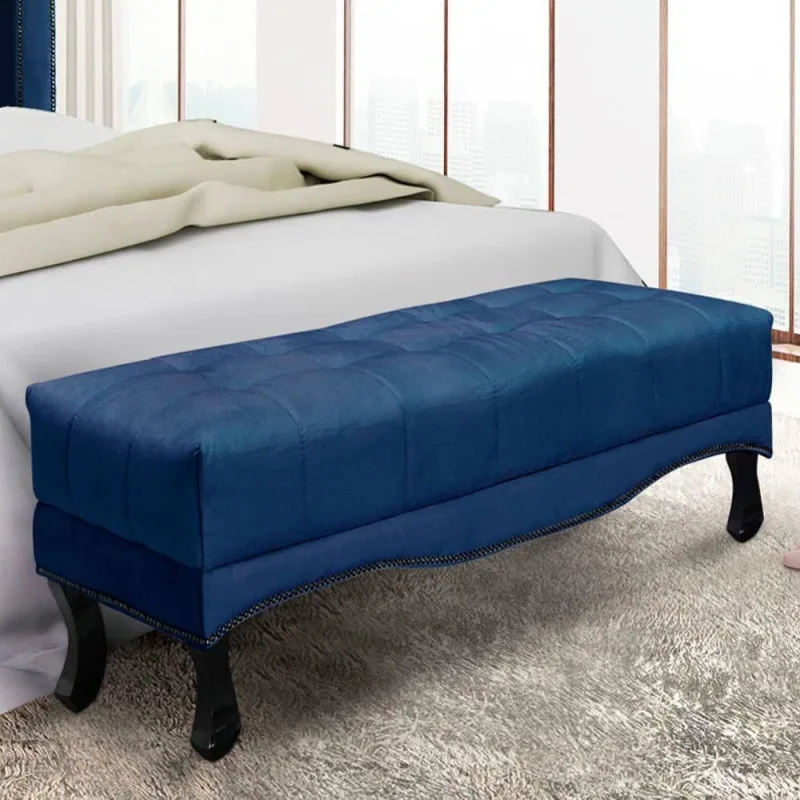 Recamier 1,95m Com Pés Luiz Xv E Acabamento Luxo Em Tecido Suede Vicenza - Lucadi azul - OUTRAS - Móveis