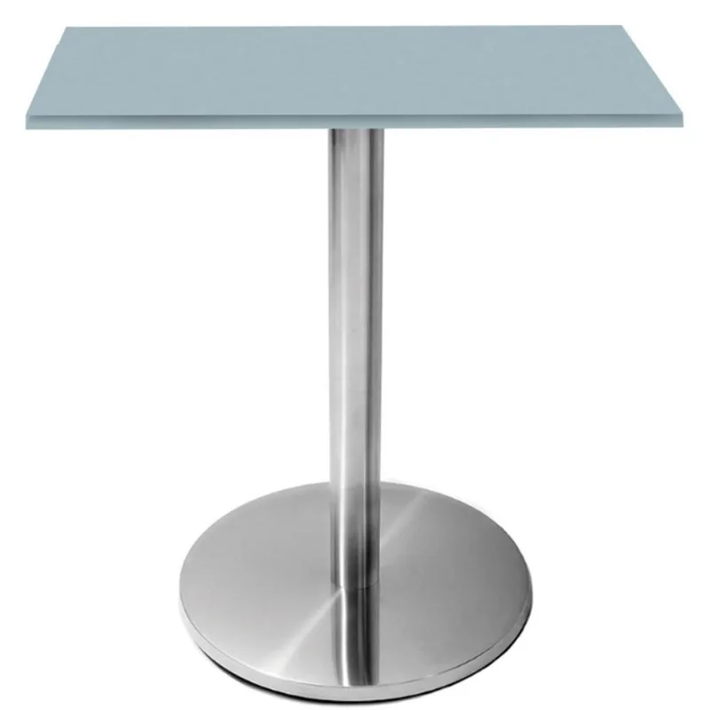 Mesa Beta Inox 75 Cm altura Disco Redondo Tampo Mdp Quadrado 70 Cm Largura X 2,50 Cm Altura Cinza