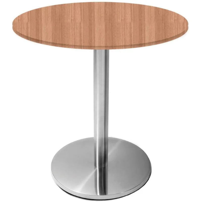 Mesa Beta Inox 75 Cm altura Disco Redondo Tampo Mdp Redondo 80 Cm Largura X 2,50 Cm Altura Noce Naturalle