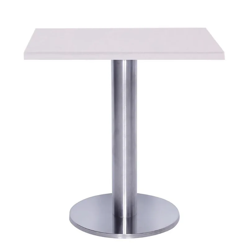 Mesa Beta Big Inox 75 Cm (alt) Disco Redondo Tampo Mdp Quadrado 60 Cm (larg) X 2,50 Cm (alt) Branco