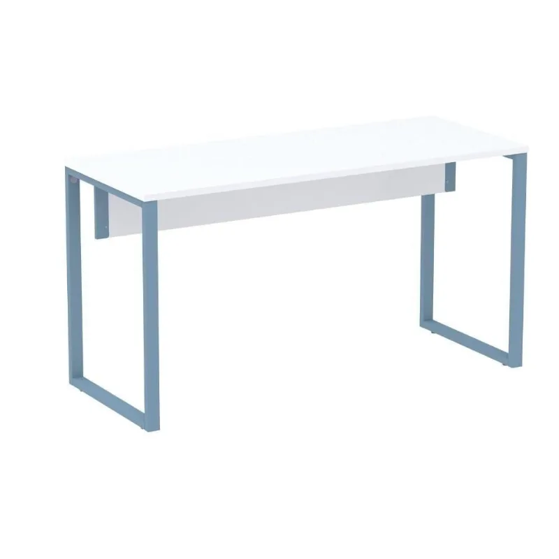 Mesa Escritório P25 Tub Pandin 134 Cm (larg) Tampo Mdp Branco Pé Aço Tubular Azul Dali