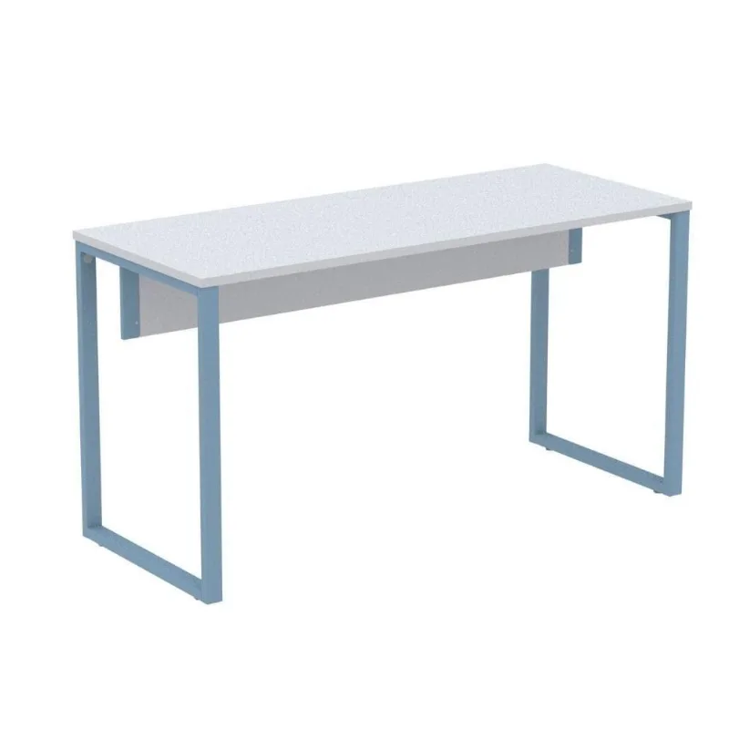 Mesa Escritório P25 Tub Pandin 150 Cm (larg) Tampo Mdp Cinza Pé Aço Tubular Azul Dali