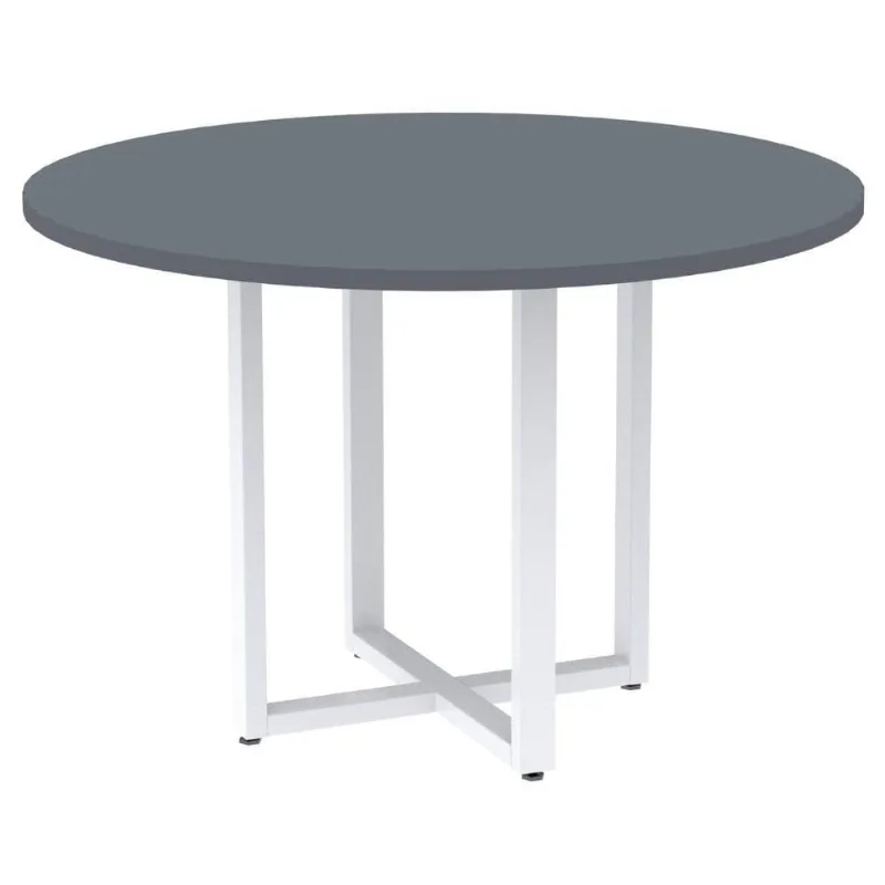 Mesa De Reunião Redonda P25 Pandin 110 Cm (largura) Tampo Mdp Grafito Pé Aço Tubular Branco