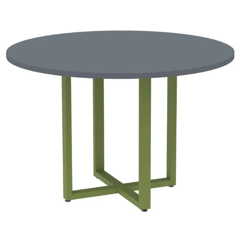Mesa De Reunião Redonda P25 Pandin 110 Cm (largura) Tampo Mdp Grafito Pé Aço Tubular Verde Mirô