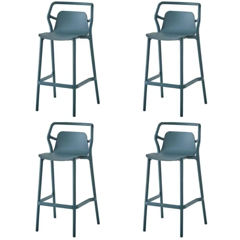 Kit 4 Banquetas Empilháveis Enjoy Assento Plástico Base Fixa com Encosto Azul Rivatti Móveis - OUTRAS