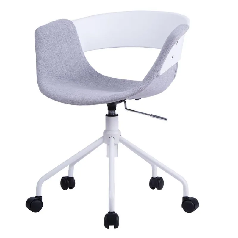 Cadeira Turim Nicole Anm6711s Anima Office Em Polipropileno Branco Revestida Tecido Cinza Base Rodízio Branco