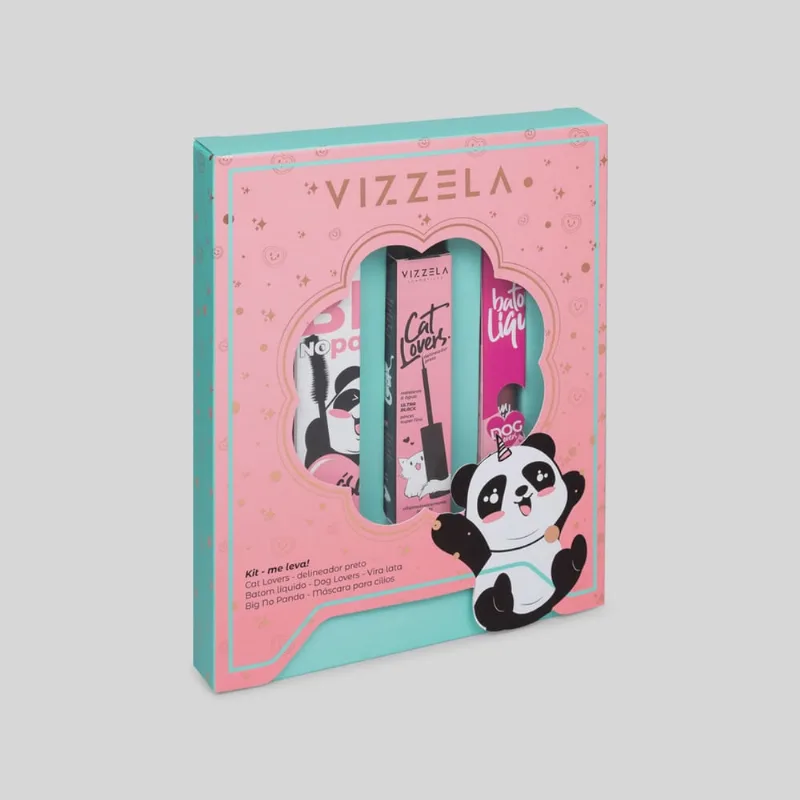 Vizzela Kit Me Leva - Máscara Big No Panda + Delineador Líquido Preto Cat Lovers + Batom Líquido Matte Vira Lata - Vizzela