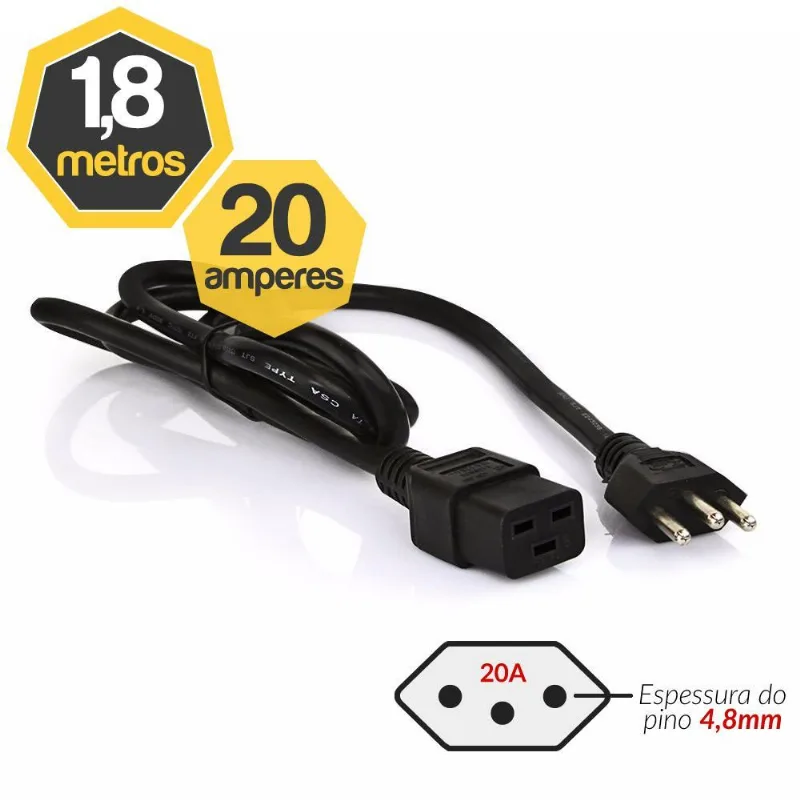 Cabo De Força Padrão C19 Para Whatsminer M20 1,80 Metros