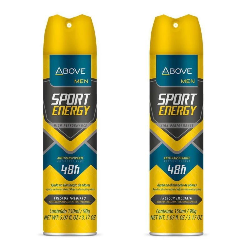 Kit 2 Desodorantes Aerossol Above Men Sport Energy 48H 90G