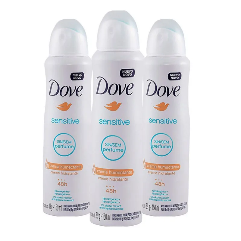 Desodorante Aerosol Dove Sensitive Sem Perfume 89G 3 Un