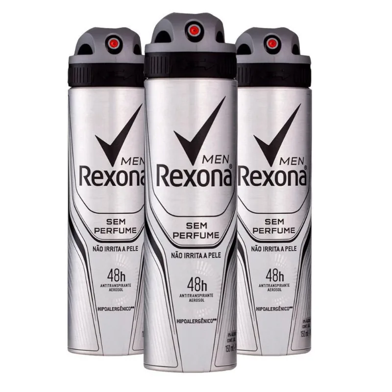 Kit Com 3 Desodorante Aerosol Rexona Men Sem Perfume 150Ml