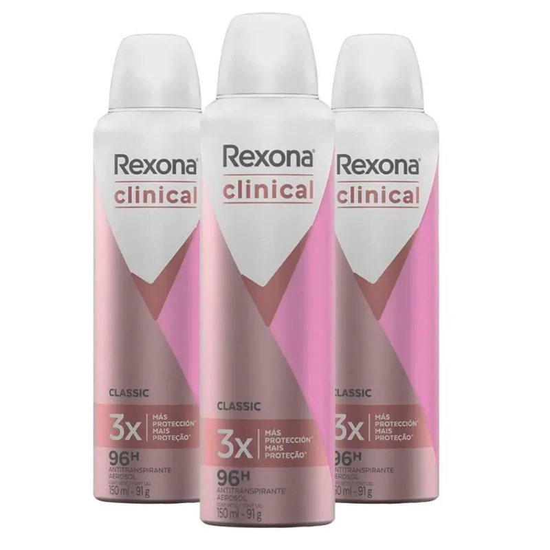 Kit Com 3 Desodorante Aerosol Rexona Clinical Classic 90G
