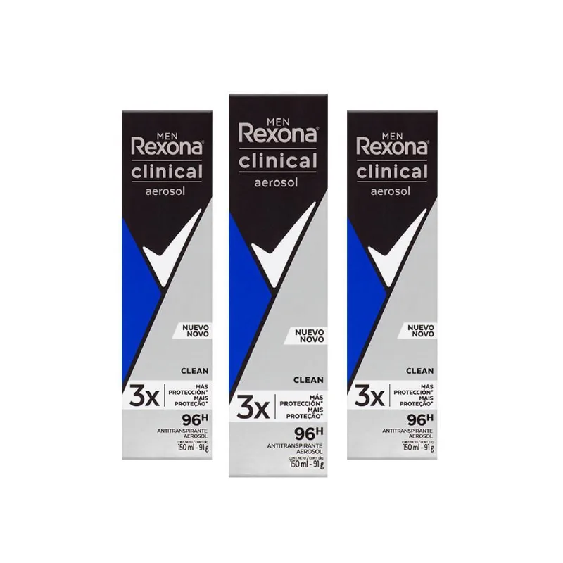 Kit Com 3 Desodorante Aerosol Rexona Clinical Proteção 150Ml