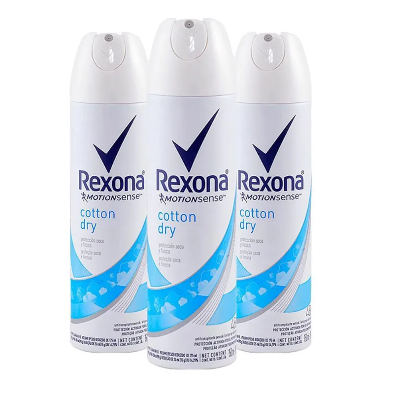 Kit Com 3 Desodorante Aerosol Rexona Cotton Dry 90G