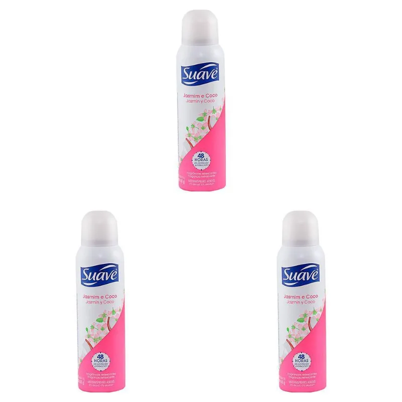 Kit Com 3 Desodorante Aerosol Suave Jasmim E Coco 48H 150Ml