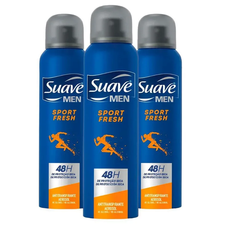 Kit 3 Desodorante Aerosol Sport Fresh Suave Men 48H 150Ml