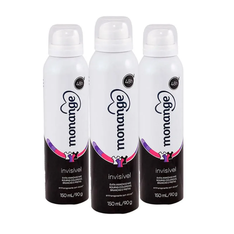 Kit Com 3 Desodorante Aerosol Monange Invisível 150Ml