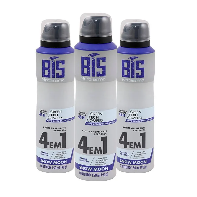 Kit Com 3 Desodorante Aerosol Herbíssimo Snow Moon 150Ml