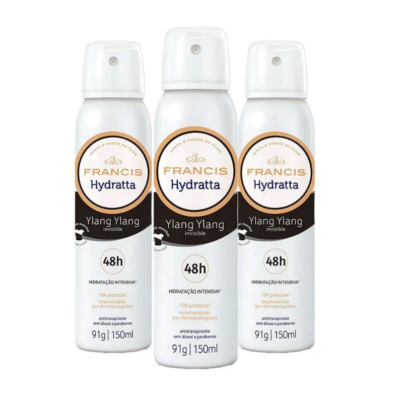 Kit Com 3 Desodorante Aerosol Francis Invisible 48H 150Ml