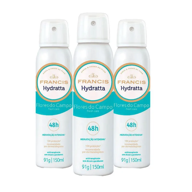 Kit 3 Desodorante Aerosol Francis Proteção Feminino 165Ml