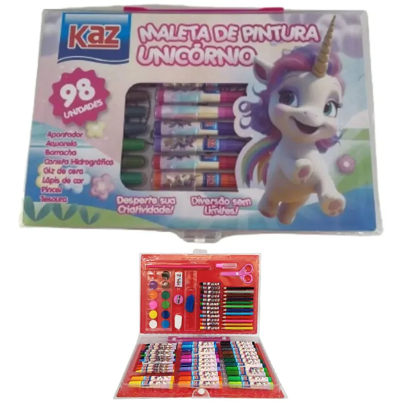 MALETA DE PINTURA UNICÓRNIO - 98 PEÇAS - KZ913F - KAZ - KAZ - Papelaria