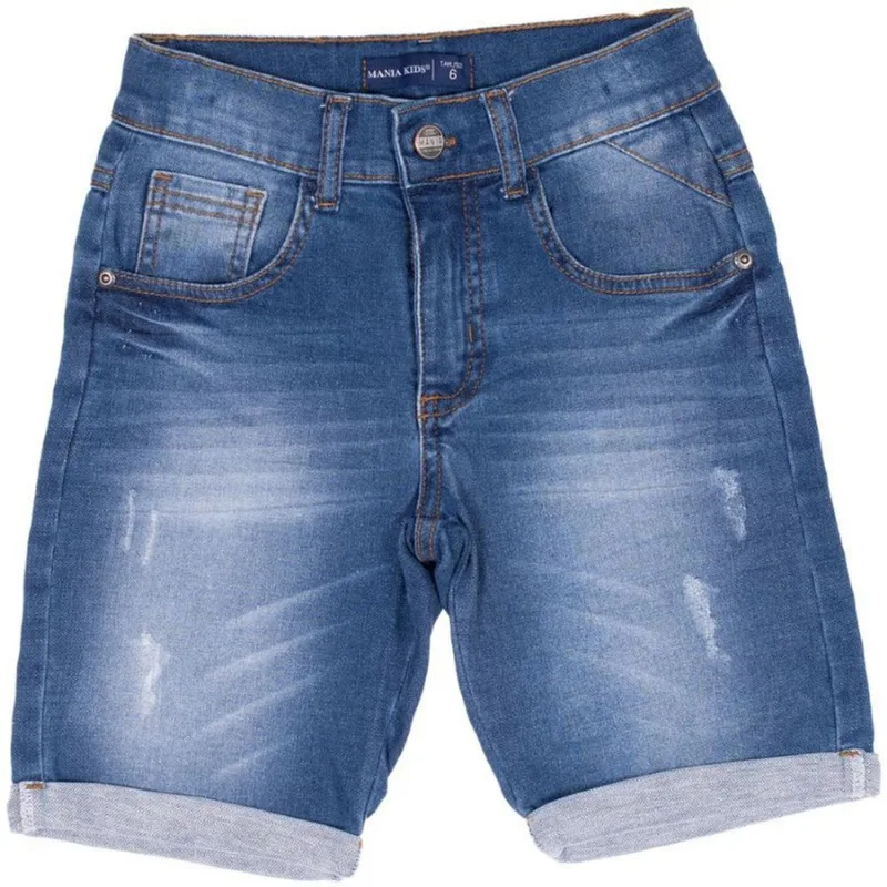 Bermuda Jeans - Masculina - Barra Virada - Mania Kids Bermuda Jeans - Masculina - Barra Virada - Tamanho 3 - Mania Kids