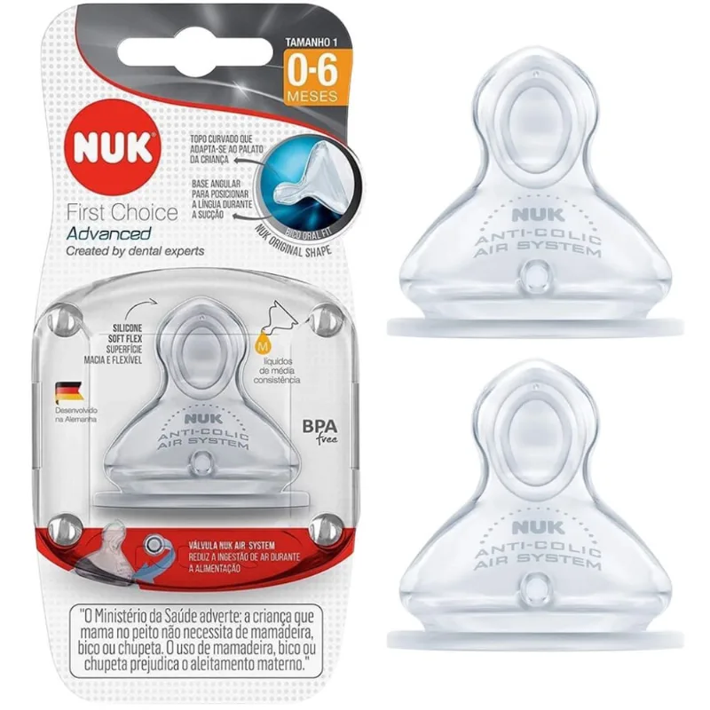 2 un. Bico First Choice Advanced Tam.1 Liq. Médio(0-6M) Nuk