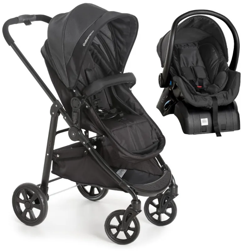 Kit Carrinho Olympus New Black com Bebê Conforto e Base