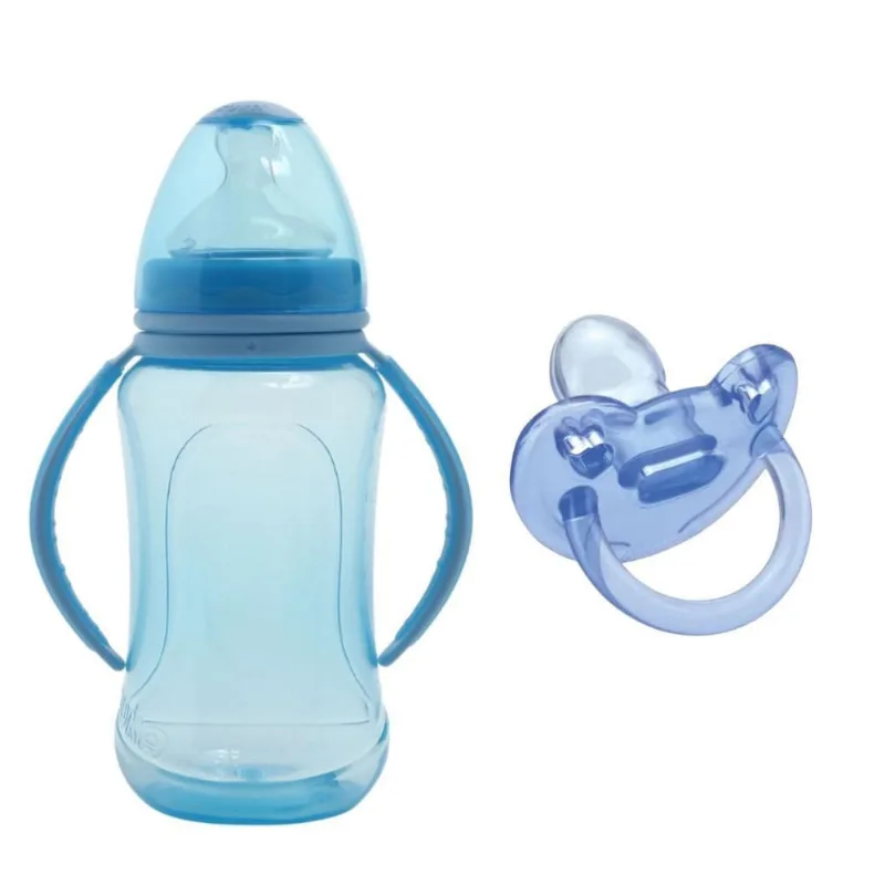 Mamadeira 330 Ml E Chupeta Soft Azul (6 + M) Tam 2 - Kuka