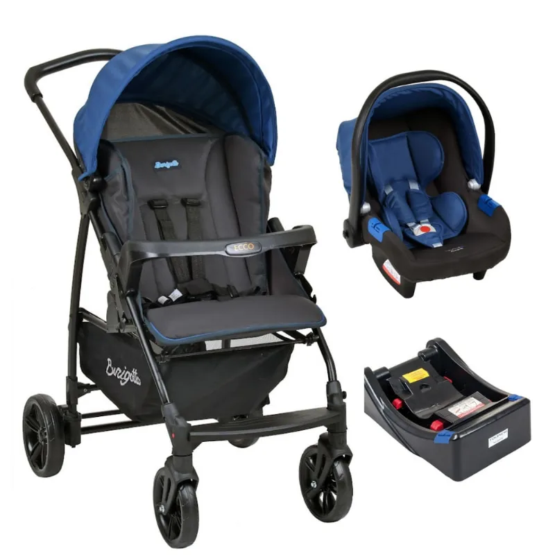 Carrinho Ecco com Bebê Conforto Azul e Base - Burigotto