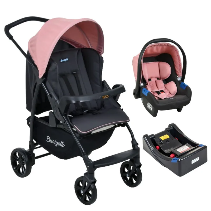 Carrinho Ecco com Bebê Conforto Rosa e Base - Burigotto
