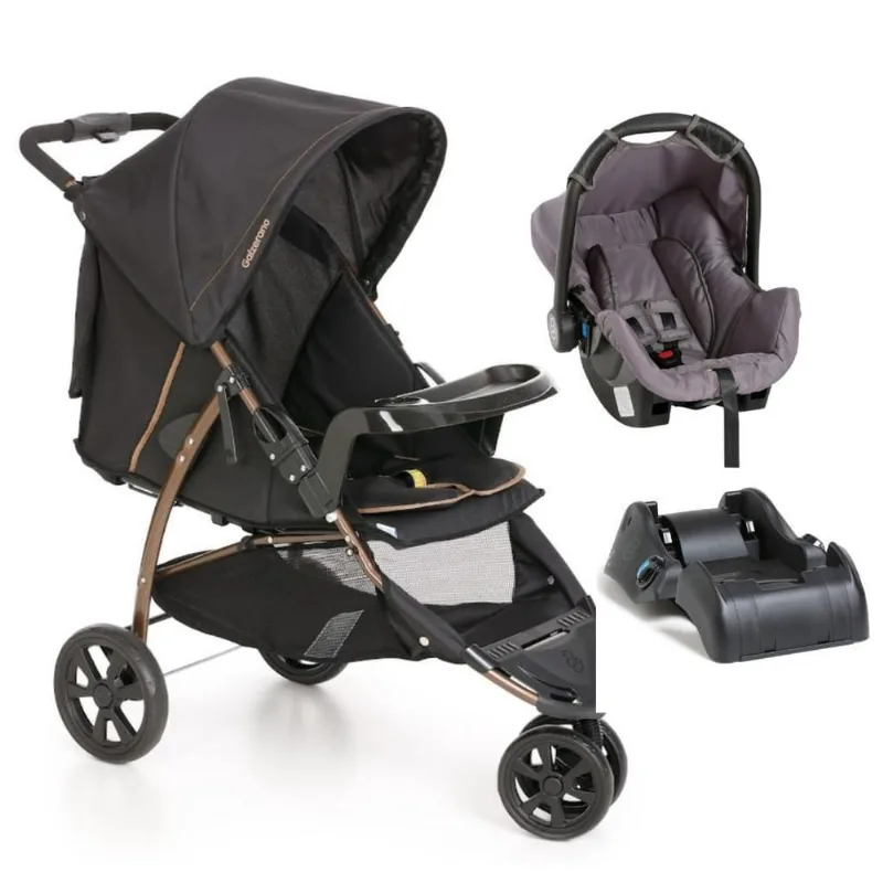 Carrinho Cross Trail Com Bebê Conforto Grid Cinza E Base