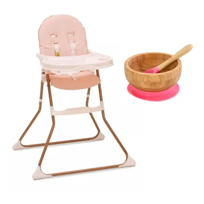 Cadeira de Alimentação Alta Nick Rose Com Tigela Bambu Rosa